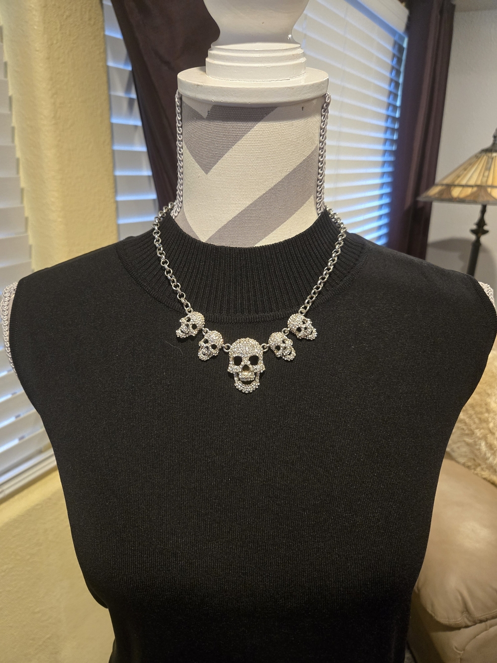Rhinestone & Silver Skull  Necklace